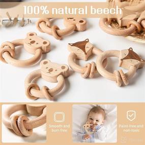 img 1 attached to 🦒 Bopoobo Wooden Teether Rattles for Baby Teething Ring - Organic Eco-Friendly Handmade Grasping Animal Shape Montessori Infant Teether Toys (2PCS)