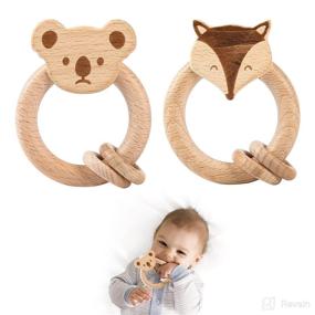 img 3 attached to 🦒 Bopoobo Wooden Teether Rattles for Baby Teething Ring - Organic Eco-Friendly Handmade Grasping Animal Shape Montessori Infant Teether Toys (2PCS)