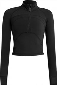 img 4 attached to Women'S Athletic Cropped Jacket With Half Zip And Thumb Holes, Ideal For Yoga, Running And Workouts By Flygo