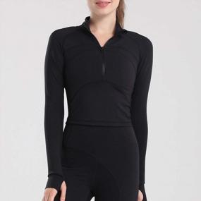 img 3 attached to Women'S Athletic Cropped Jacket With Half Zip And Thumb Holes, Ideal For Yoga, Running And Workouts By Flygo