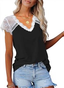 img 4 attached to Elevate Your Style With Crochet Lace V-Neck T-Shirts: The Perfect Loose Fitting Tunic For Women