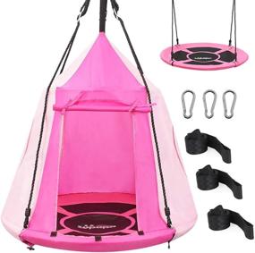 img 4 attached to Zupapa Hanging Tree Swing, 2 In 1 Detachable Saucer Tree Swing Play House Tent For Kids, Max Capacity 400 LBS For Indoor Outdoor Use, Tree Straps Included(Rose Pink)