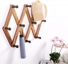img 2 attached to MyGift 10 Hook Burnt Wood Wall Mounted Expandable Accordion Peg Coat Rack Hanger For Entryway, Mudroom Or Garage