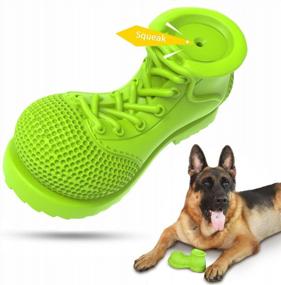 img 4 attached to Прочная и прочная жевательная игрушка в форме обуви для крупных собак, уменьшающая образование зубного налета и зубного камня, резиновая скрипучая жевательная игрушка для чистки зубов, AikoPets (травяно-зеленый цвет)