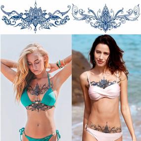 img 2 attached to Glaryyears Semi Permanent Tattoos For Women Girls, 4 Pack Kit Large Realistic Long Lasting Temporary Tattoo Looks Like Real Makeup, Cool Flowers Letters On Body Chest Underboob Tramp Stamp Lower Back