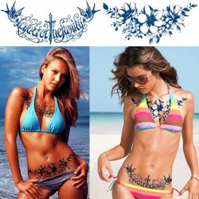 img 3 attached to Glaryyears Semi Permanent Tattoos For Women Girls, 4 Pack Kit Large Realistic Long Lasting Temporary Tattoo Looks Like Real Makeup, Cool Flowers Letters On Body Chest Underboob Tramp Stamp Lower Back
