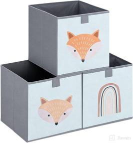img 4 attached to 🦊 Organize Your Child's Space with Navaris Kids Storage Cubes – Set of 3 Animal Design Boxes – Fun and Practical Children's Cube Bins Fabric Organizer Bin in Green Fox