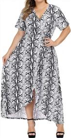 img 2 attached to Women Plus Size Maxi Dress Snakeskin Wrap V Neck Summer Casual Flowy Long Dresses - ALLEGRACE