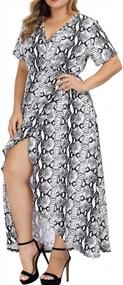 img 3 attached to Women Plus Size Maxi Dress Snakeskin Wrap V Neck Summer Casual Flowy Long Dresses - ALLEGRACE
