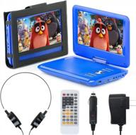 exuby 11.5" portable dvd player - 7 car & travel accessories - 9" swivel screen - 6 hour battery life - perfect for kids - blue logo