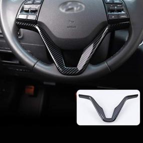 img 4 attached to Hyundai Tucson 3rd Generation 2015-2020 LHD Black Carbon Fiber Steering Wheel Sequins Cover - Interior Trim Sticker for Car Styling Enhancement & Accessories