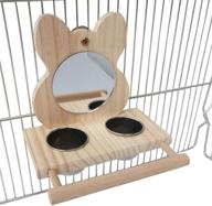 bird feeding and watering supplies: bird food cups with perch, parrot mirror toys, hanging wooden bird stands, and 2 stainless steel food bowls for parakeets, conures, cockatiels логотип