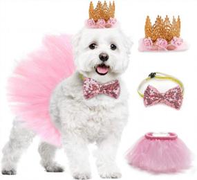 img 4 attached to NINEMAX Dog Pink Birthday Outfits Party Dresses With Hat & Cute Bow, Dog Tutu Skirt Girl Dog Party Supplies For Puppy Small Dogs Valentines Christmas Dress