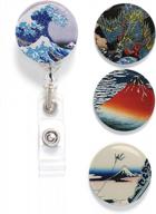 buttonsmith hokusai retractable badge reel with alligator clip - 36in standard duty cord, made in usa логотип