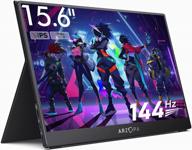arzopa 15.6 inch portable monitor with 144hz refresh rate, blue light filter, anti-glare coating, built-in speakers, and g1 game support logo