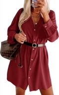 women's v neck shirt dress long sleeve casual loose button down tunic dresses with pockets - ybenlow logo