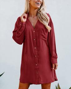 img 2 attached to Women'S V Neck Shirt Dress Long Sleeve Casual Loose Button Down Tunic Dresses With Pockets - Ybenlow