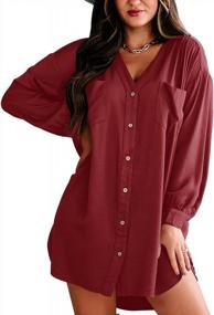 img 3 attached to Women'S V Neck Shirt Dress Long Sleeve Casual Loose Button Down Tunic Dresses With Pockets - Ybenlow