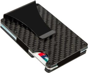 img 4 attached to Мужской кошелек из углеродного волокна с металлическим зажимом для денег, RFID-алюминиевый тонкий держатель для кредитных карт наличными