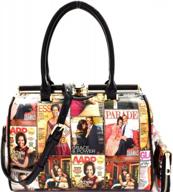 glossy michelle obama magazine print medium satchel handbag and wallet set in jewel knob frame logo