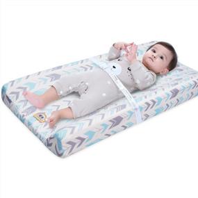 img 3 attached to Soft And Stylish BlueSnail Changing Pad Cover Set For Boys And Girls - Gray+Blue Arrow Design
