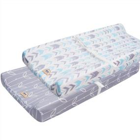 img 4 attached to Soft And Stylish BlueSnail Changing Pad Cover Set For Boys And Girls - Gray+Blue Arrow Design