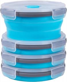 img 4 attached to Set Of 4 Blue Round Collapsible Silicone Food Storage Containers With Airtight Lids And Air Vents - Ideal For Meal Prep, Leftovers, Freezing, Microwaving, And Dishwashing - 16.9 Oz Capacity