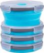set of 4 blue round collapsible silicone food storage containers with airtight lids and air vents - ideal for meal prep, leftovers, freezing, microwaving, and dishwashing - 16.9 oz capacity logo