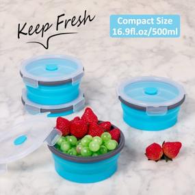 img 3 attached to Set Of 4 Blue Round Collapsible Silicone Food Storage Containers With Airtight Lids And Air Vents - Ideal For Meal Prep, Leftovers, Freezing, Microwaving, And Dishwashing - 16.9 Oz Capacity