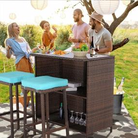 img 2 attached to Furnimy Outdoor Wicker Bar Set With Turquoise Accents For Patio And Backyard Entertainment