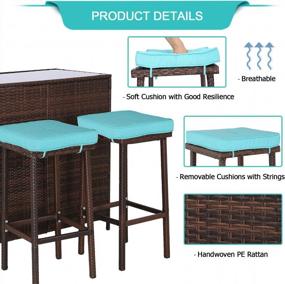 img 1 attached to Furnimy Outdoor Wicker Bar Set With Turquoise Accents For Patio And Backyard Entertainment