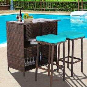 img 4 attached to Furnimy Outdoor Wicker Bar Set With Turquoise Accents For Patio And Backyard Entertainment