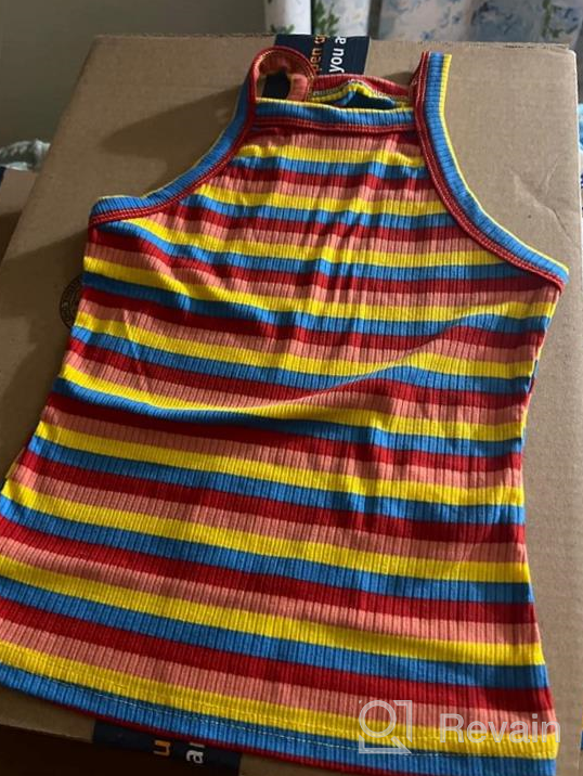 img 1 attached to Milumia Girls' Striped Ribbed Knit Halter Camisole Top with Rainbow Pattern - Casual, Trendy, and SEO-Friendly review by Andre Parsons