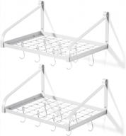 wall-mounted pot rack set of 2 with 16 hooks - love-kankei kitchen organizer to hold cookware and utensils - white shelves for easy storage логотип