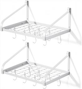 img 4 attached to Wall-Mounted Pot Rack Set Of 2 With 16 Hooks - Love-KANKEI Kitchen Organizer To Hold Cookware And Utensils - White Shelves For Easy Storage