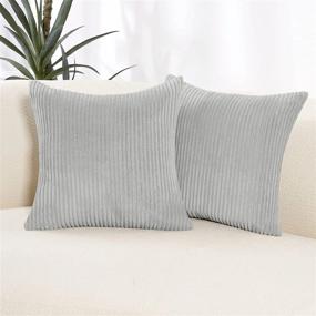 img 4 attached to 2-Pack 18X18 Inch Gray Corduroy Decorative Pillow Cases With Stripe Pattern - Perfect For Bedroom Or Living Room!