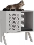 modern freestanding wooden cat house with cushion and storage, grey accent cabinet with doors and small entryway table, perfect for indoor cats and doubles as nightstand - homefort pet furniture logo