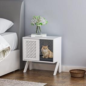 img 1 attached to Modern Freestanding Wooden Cat House With Cushion And Storage, Grey Accent Cabinet With Doors And Small Entryway Table, Perfect For Indoor Cats And Doubles As Nightstand - HOMEFORT Pet Furniture