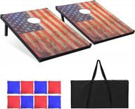 cornhole board set - 8 bean bags, handbag and 2 regulation size solid wood corn hole boards with vintage flag design for lawn, park or yard toss game логотип