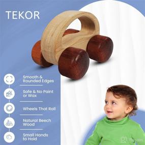 img 1 attached to TEKOR Wooden Teether Car - Natural Birch Wood Teething Toy for Baby, Toddler Montessori 🚗 Toy - Easy Grasping for Motor Development Sensory Skills, Handcrafted, Smooth, No Rough Edges (Colorful Wheels)