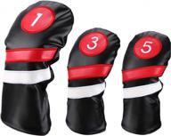 set of 3 longchao golf head covers for drivers and fairway woods - vintage style white and red pu leather headcovers for 1, 3, and 5 clubs logo