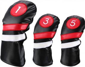 img 4 attached to Set Of 3 Longchao Golf Head Covers For Drivers And Fairway Woods - Vintage Style White And Red PU Leather Headcovers For 1, 3, And 5 Clubs