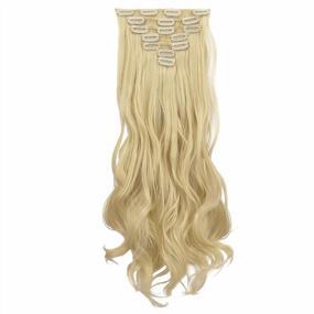 img 3 attached to Full Head 7 PCS Curly Wavy Synthetic Clip Hair Extensions In Light Bleach Blonde - FESHFEN Hairpiece For Women Girls, 20 Inch
