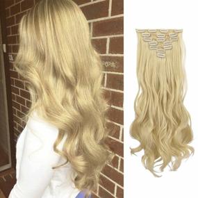 img 4 attached to Full Head 7 PCS Curly Wavy Synthetic Clip Hair Extensions In Light Bleach Blonde - FESHFEN Hairpiece For Women Girls, 20 Inch
