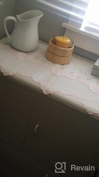 img 1 attached to Rustic Farmhouse Style Kitchen Curtains - Zhh White Embroidered Two-Layer Valance With Pink Morning Glory Pattern And Lace Floral Detailing, Ideal For Window Decor (W 56" X H 27", 1 Panel) review by Bob Taylor