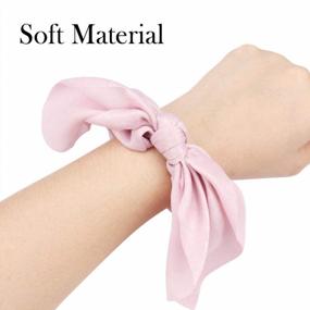 img 1 attached to Soft Chiffon Hair Scrunchies With Bunny Ears: 6-Pack Bow Hair Elastics For Women - Stylish Hair Bow Ties And Ponytail Holders