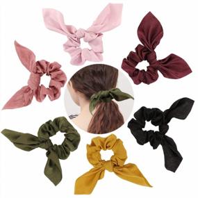 img 4 attached to Soft Chiffon Hair Scrunchies With Bunny Ears: 6-Pack Bow Hair Elastics For Women - Stylish Hair Bow Ties And Ponytail Holders