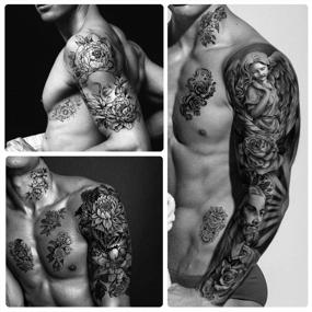 img 1 attached to 46 Sheets Full Arm Waterproof Temporary Tattoo For Men And Women (L22.8“XW7”), Flower Skull Wolf Snake Large Tattoo Sticker And Rose Lily Daisy Medium Fake Tattoo Stickers For Body Hand Forearm Leg