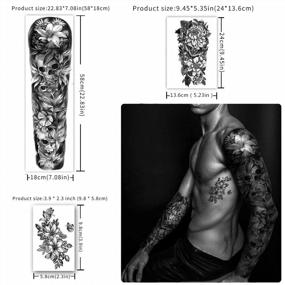 img 3 attached to 46 Sheets Full Arm Waterproof Temporary Tattoo For Men And Women (L22.8“XW7”), Flower Skull Wolf Snake Large Tattoo Sticker And Rose Lily Daisy Medium Fake Tattoo Stickers For Body Hand Forearm Leg