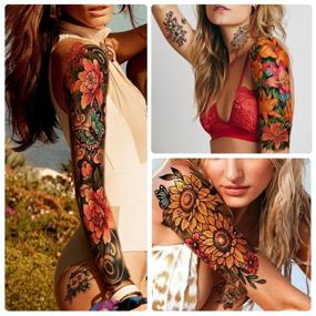 img 2 attached to 46 Sheets Full Arm Waterproof Temporary Tattoo For Men And Women (L22.8“XW7”), Flower Skull Wolf Snake Large Tattoo Sticker And Rose Lily Daisy Medium Fake Tattoo Stickers For Body Hand Forearm Leg